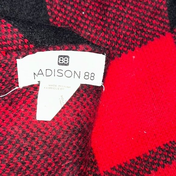 madison 88 HOLIDAY red black buffalo check print scarf shawl - Picture 2 of 4